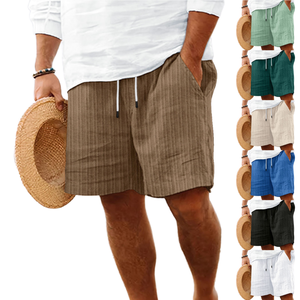 SFANA SPORTS Men's High Street Linen Shorts Comfortable <b>Elastic</b> Waist Drawstring Beach Pants with <b>Lace</b>-up Woven Style - Product Image 1