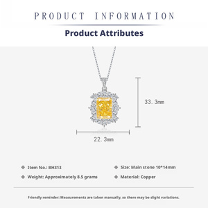 Ensemble collier et boucles d'oreilles en cuivre, style géométrique carré, avec pierre jaune 10*14MM et zircone cubique, effet glacé - Product Image 2