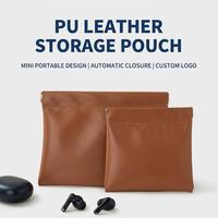 Pochette de rangement en cuir PU avec logo personnalisé, mini pochette compressible pour écouteurs, rouges à lèvres, pièces de monnaie, câbles, fermeture automatique, sac étanche