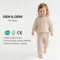 Ensemble de pulls d'hiver personnalisés de couleur unie pour enfants filles chandails tricotés pour bébé nouveau-né garçon manches longues 2 pièces costume de vêtements