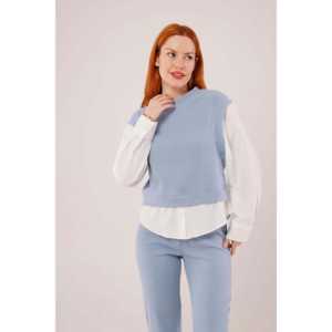 Conjunto de suéter de manga larga azul para mujer, dos piezas, al por mayor - Product Image 2