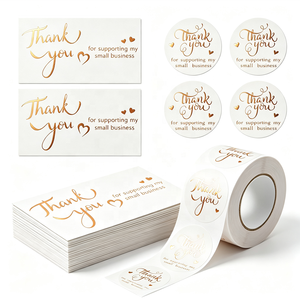 Etiqueta Autoadhesiva con Lámina Dorada, Tarjeta de Agradecimiento, Decoración de Regalo Rosa, Inserto para Ramo de Flores, Impermeable, Personalizado, Blanco - Product Image 1