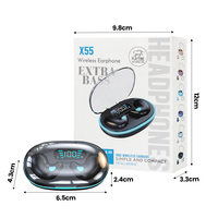 Écouteurs intra-auriculaires à conduction osseuse X55 TWS à affichage numérique, étanches IPX0, avec suppression du bruit et mode sommeil, vente chaude transfrontalière