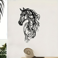 1 pièce Grande Sculpture Murale Abstraite de Cheval en Métal, Moderne, en Fer Forgé, Gravée, pour Extérieur et Intérieur, Effet Patiné, Thème Faune, Décoration Maison