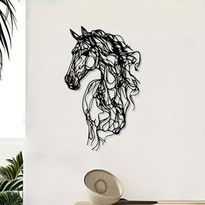 1 pièce Grande Sculpture Murale Abstraite de Cheval en Métal, Moderne, en Fer Forgé, Gravée, pour Extérieur et Intérieur, Effet Patiné, Thème Faune, Décoration <span class=keywords><strong>Maison</strong></span> - Product Image 1