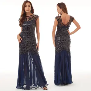 Sexy Vintage Party Dress Beaded Gauze Sequined Evening Dress European and American Wedding Dress