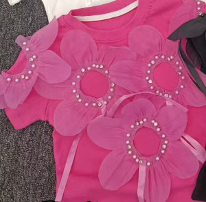 T-shirt d'été en coton à manches courtes pour filles, avec perles mignonnes, col polo, motif 3D, séchage rapide et respirant - Product Image 4