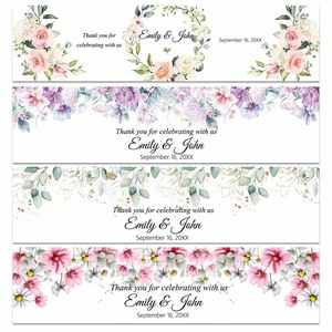 Étiquettes florales personnalisées, autocollant en vinyle pour bouteille d'eau de mariage, autocollants imperméables DIY, décoration pour fête de fiançailles - Product Image 1