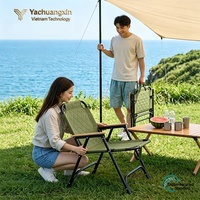 Chaise pliante d'extérieur avec accoudoirs en bois, tissu Oxford, structure en fer, design moderne pour le camping, le parc, le jardin