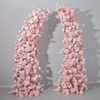 Arche florale rose en forme de corne de taureau, support en soie artificielle pour toile de fond d'événement, vente directe d'usine