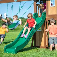 Structure de jeu extérieure en bois avec balançoire, mobilier Montessori pour crèche, équipement moderne pour école maternelle