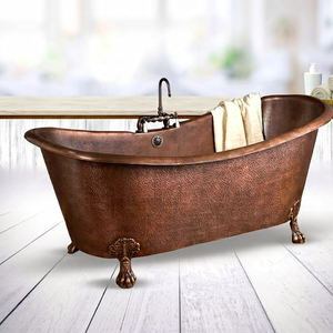 European Copper Freestanding <b>Bath</b> Tub Shiny Pebbled Finish Oval Soaking Portable Without Lid Luxury Bathroom-Indian Home Crafts - Product Image 1