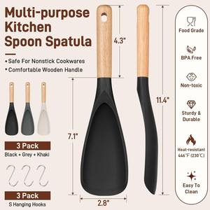 Cuillère et <span class=keywords><strong>spatule</strong></span> <span class=keywords><strong>de</strong></span> cuisine en silicone pour ustensiles <span class=keywords><strong>de</strong></span> cuisson antiadhésifs, résistantes à la chaleur, sans BPA, ensemble d'ustensiles <span class=keywords><strong>de</strong></span> cuisine avec manche en bois - Product Image 6