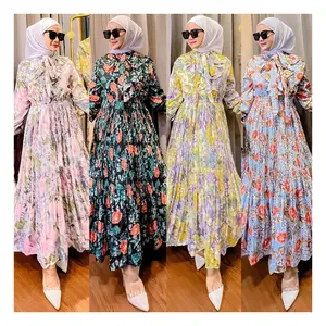 2023 bán buôn thời trang tùy chỉnh in Dài váy Thổ Nhĩ Kỳ Voan Xếp Li HEM váy kaftan Dubai abaya phụ nữ hồi giáo Ăn mặc