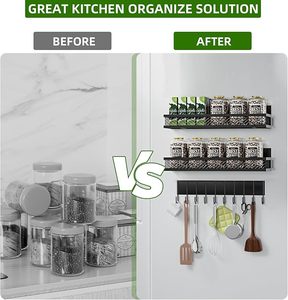 Estante Magnético para Especias, Organizador de Refrigerador, Estante de Almacenamiento de Cocina de Acero al Carbono Montado en la Pared, Ganchos para Ahorrar Espacio - Product Image 3