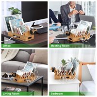 Station de charge en bois, boîte de rangement pour câbles, support de station de charge en bambou, support pour plusieurs appareils