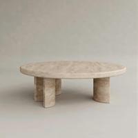 Table basse ronde en travertin 100% naturel sur mesure, style Wabi Sabi, table centrale en pierre massif avec pieds fendus pour salon