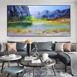 100% hecho a mano hermosos colores paisaje montaña río pinturas al óleo hecho a mano pintado pintura abstracta lienzo - Product Image 2