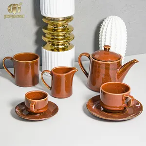 Retro Reativa Ágata Vermelha Esmalte Empilhável Cappuccino Xícara Porcelana Luxo Elegante Café Espresso Cerâmica Chá Xícara e Pires Set