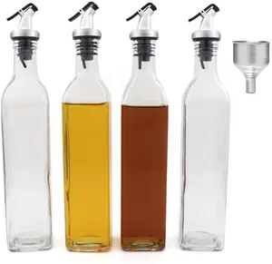 Стеклянная бутылочка-диспенсер для оливкового масла и уксуса, 16 унций, с воронкой из нержавеющей стали