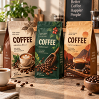 Sacs d'emballage pour café personnalisés, pochette à huit soudures latérales avec valve à fermeture éclair, résistants à l'humidité, mats, de qualité alimentaire, pour l'emballage des grains de café