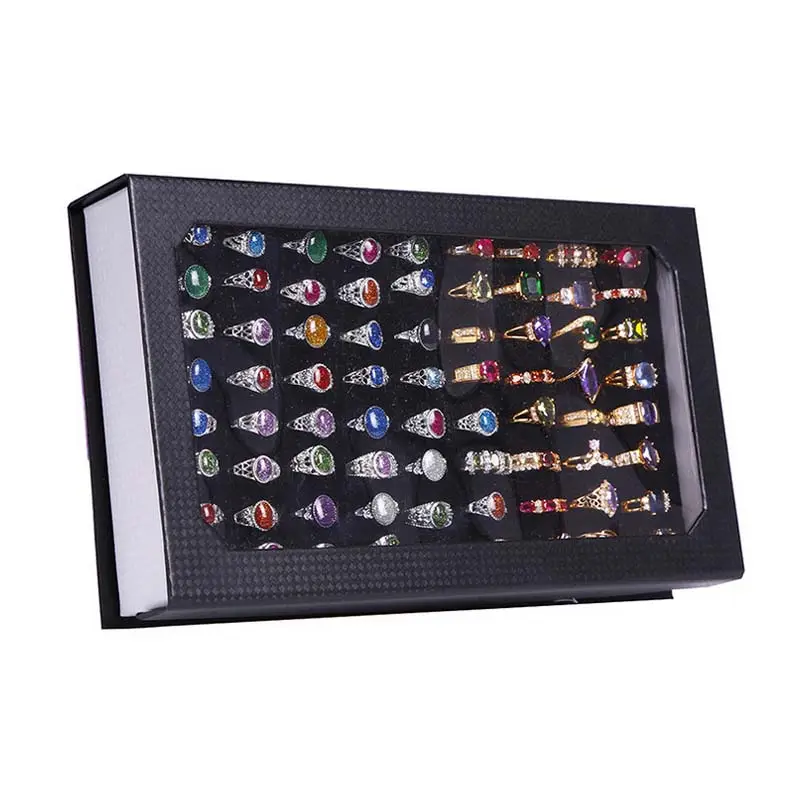 Grosir Kotak Display Cincin Tampilan Perhiasan Kotak Pemegang Cincin Tampilan Baru Hitam 72 Slot Penyimpanan Cincin Kotak Display Pin Telinga