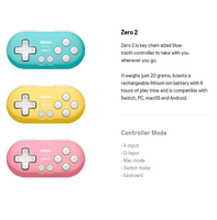 Manette de jeu 8BitDo Zero 2 Mini compatible avec Nintendo Switch, PC, Windows, Android, MacOS