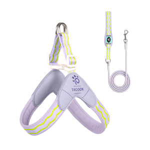 Harnais pour chien en polyester respirant et réfléchissant, couleur bonbon, forme selle, réglable, anti-traction, avec laisse assortie - Product Image 1