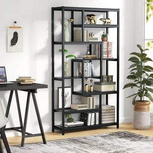 Wood Bookshelf, Industrial Tall Storage <strong>Shelf</strong> Display Rack Organizer with Metal Frame, Open Standing Shelving <strong>Unit</strong> - Product Image 2