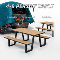 Ensemble de table de pique-nique d'extérieur en WPC et acier avec banc pour 4 à 8 personnes et trou pour parasol
