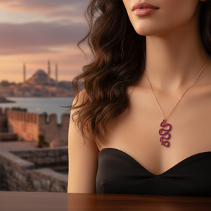 <b>Snake</b> Design Ruby Zircon Stone Pendant Turkish Wholesale Handcrafted 925 Sterling <b>Silver</b> Jewelry - Product Image 3