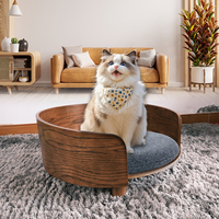 Lit pour animaux de compagnie rond en bois XL, classique et luxueux, respectueux de l'environnement, avec mousse à mémoire de forme, motif animal personnalisé, respirant et chaud pour chiens et chats