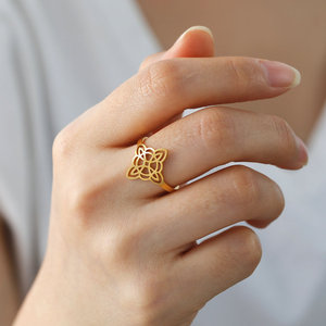 Anillos de Nudo de Bruja de Acero Inoxidable Dorado Ajustables, Estilo Retro, de Moda, Que No Se Deslustran, para Mujer - Product Image 5