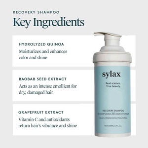 Shampooing réparateur sans sulfate, contient de la kératine, répare les cheveux abîmés, restaure la brillance, réduit les frisottis, Sylax 500 ml - Product Image 2