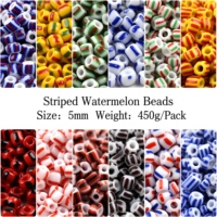 Manik-manik Kaca Bohemian Bergaris Motif Labu 5mm, Kemasan Besar 450g untuk Pembuatan Perhiasan Gelang DIY