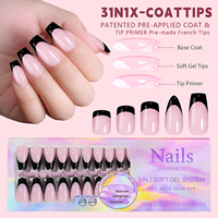 ZHI JIA Vente en gros 150 pièces Faux ongles en gel français Noir Nude Pré-appliqués Forme Ballerine Cercueil à presser