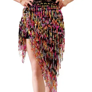 Multi Sequin Tassel Belly Dance Training Tribal style hip scarf Wrap skirt