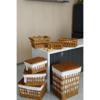 Panier à linge rectangulaire moderne en osier tressé à la main JY, écologique, avec couvercles, en saule naturel, avec doublure en tissu, multifonctionnel