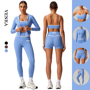 Ensemble de Sport et Yoga pour Femmes à Design Couleur Contraste, avec Soutien-Gorge de Sport à Dos Magnifique, Veste Ajustée, et Shorts & Leggings Taille Haute - Product Image 1