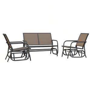 Set Lounge da Giardino in Textilene Marrone e Acciaio, 3 Pezzi, Arredamento da Esterno dal Design Contemporaneo, Resistente alle Intemperie - Product Image 1