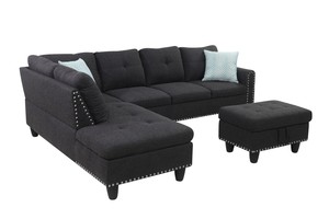 98" Wide Three Seat Left Hand Facing L-Shaped Corner Sectional <b>Sofa</b> <b>Storage</b> Ottoman Eco-Friendly Durable Linen Upholstery <b>Sofa</b> - Product Image 4