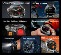 Reloj Inteligente AK106 para Hombre, Resistente al Agua IP68, Batería de Gran Capacidad de 1400 mAh, Monitor de Actividad Física, Monitor de Frecuencia Cardíaca, con Llamadas por Bluetooth, SOS, Linterna