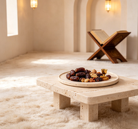 Plateau de rangement en travertin naturel, plateau décoratif en pierre beige pour parfum, bijoux, bougies, collations et décoration de maison orientale