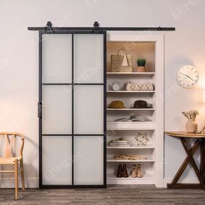 Porte de grange en verre dépoli noir personnalisable, style industriel, pour placards et bureaux modernes - Product Image 2