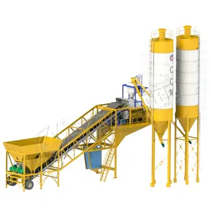 Customized Logo Or Color Stationary Concrete Mixing Plant With Hopper Feeding