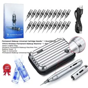 Shipping Free TP010 Wireless Tattoo Machine Kit With 20pcs 1R 0.3 Universal Tattoo Needle Cartridge 2pcs MTS Needle Eyebrow Lip