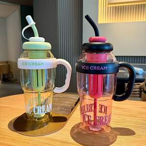 Botol Plastik Kopi Grosir 1200ml, Cangkir Lucu Kapasitas Besar Model Perut Buncit Dengan Sedotan dan Saringan Teh - Product Image 3