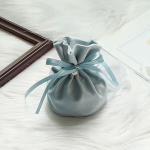 Bolsa de Terciopelo de Lujo con Cordón, Bolsas de Embalaje con Logotipo Personalizado, Bolsa para Joyería, Bolsa Redonda Pequeña para Dulces para Bodas - Product Image 2
