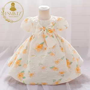 FSMKTZ 0-2岁小婴儿连衣裙泡泡面料印花生日派对女孩连衣裙橙色碎花可爱儿童连衣裙