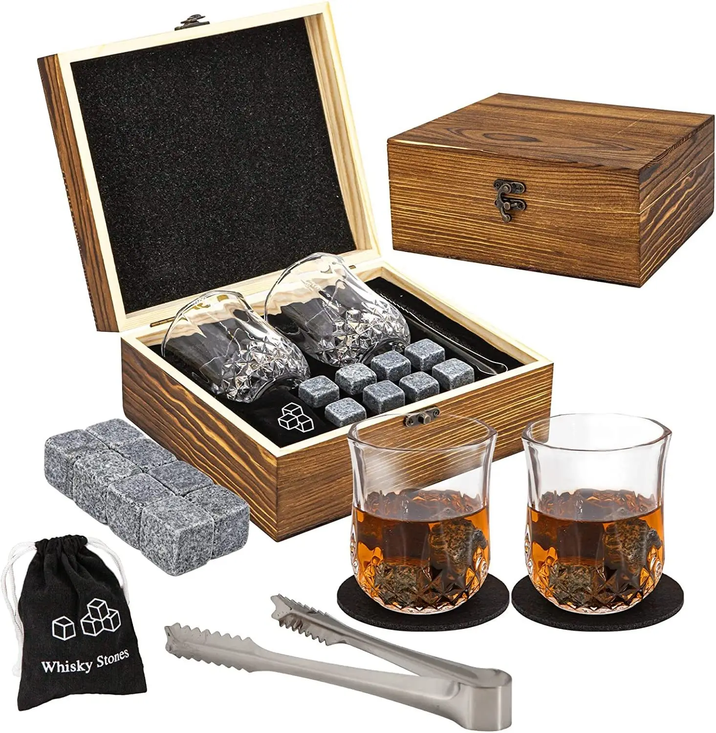 Amazon Hot Selling Reusable Ice Cube With Tongs Whiskey Ice Cube Stone Whiskey Rocks Gift Set